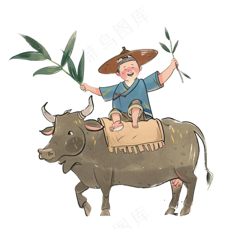 牧童人清明春分插画免抠(1024x1024)