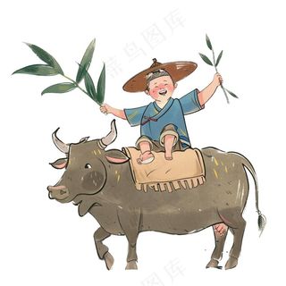 牧童人清明春分插画免抠