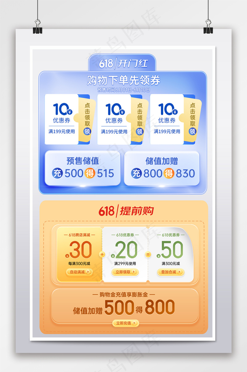 618开门红预售购物金优惠券psd模版下载