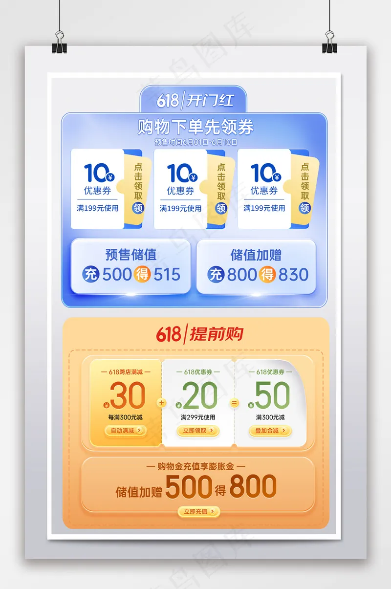 618开门红预售购物金优惠券psd模版下载