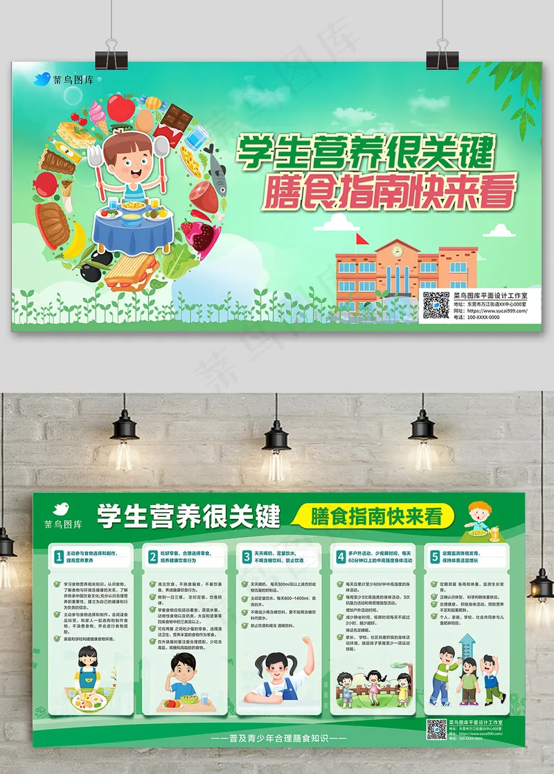 学生营养合理膳食指南展板cdr矢量模版下载