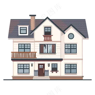 免扣复古的卡通平房子