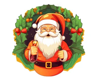 圣诞卡通手绘圣诞老人花环插画免抠