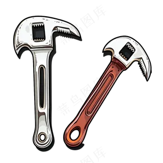 卡通手绘扳手工具线条插画矢量装饰元素