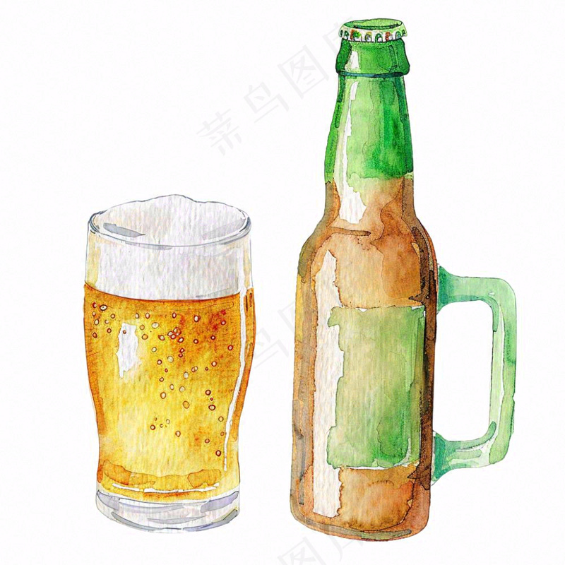 啤酒酒瓶饮料水彩画插画免抠