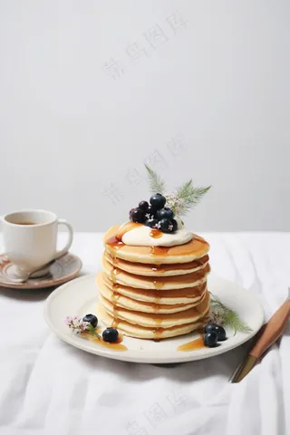 松塔饼蓝莓蜂蜜下午茶摄影图