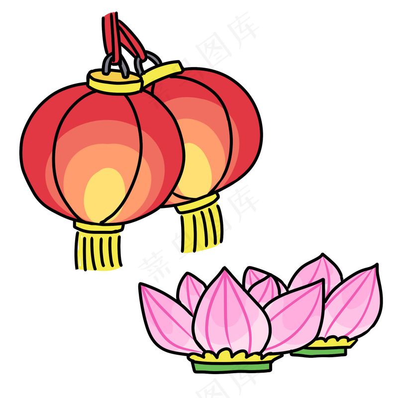 元宵节莲花灯笼插画元素