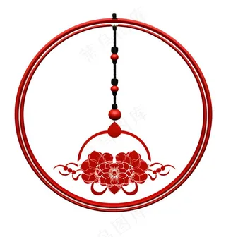 红色圆形边框窗花春节贴纸免抠