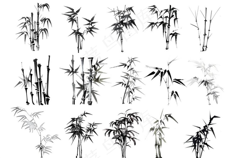 竹子竹林水墨画中国风元素插画免抠(1344x896)