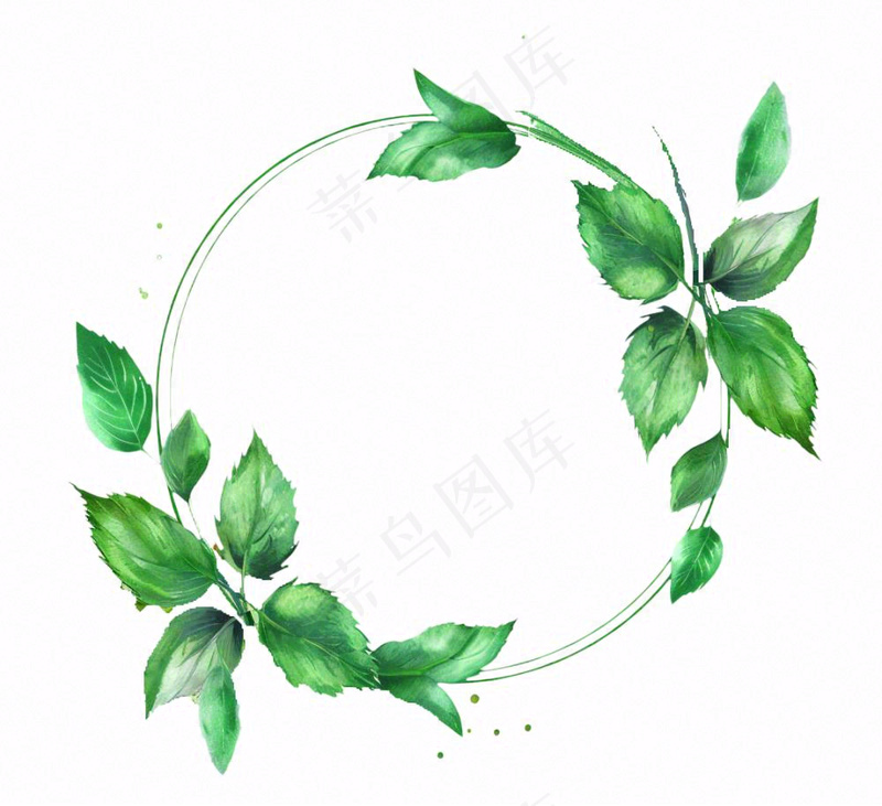 绿叶花环圆形边框水彩画免抠(1120x1024)