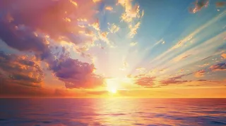 清晨日出朝霞云层山川摄影图