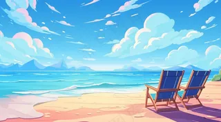夏日海滩沙滩椅海浪卡通插画背景