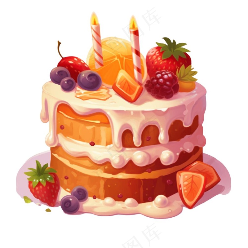 蛋糕美味甜点水果冰淇淋蛋糕生日卡通插画免抠