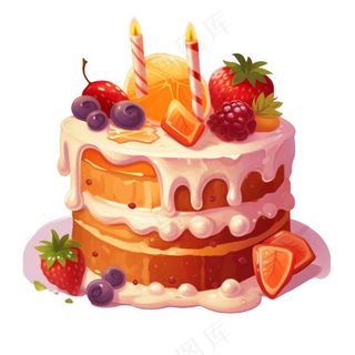 蛋糕美味甜点水果冰淇淋蛋糕生日卡通插画免抠