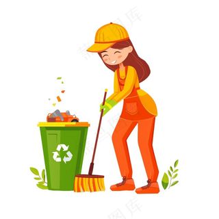 环卫工人劳动人民卡通插画免抠