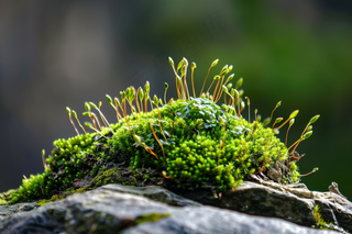 苔藓石壁上生长的苔藓春天摄影图