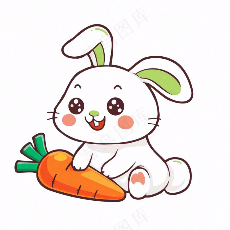 小白兔抱着胡萝卜可爱动物卡通插画免抠(1024x1024)