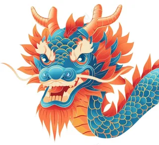 中国龙龙形动物国潮风插画免抠