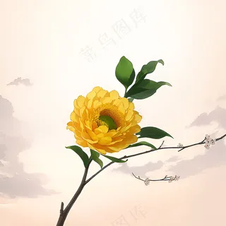 白色黄色手绘新中式风格花植物133