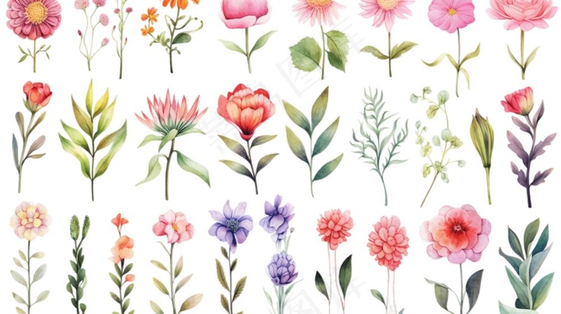 花朵鲜花花花苏水彩插画免抠(1456x816)