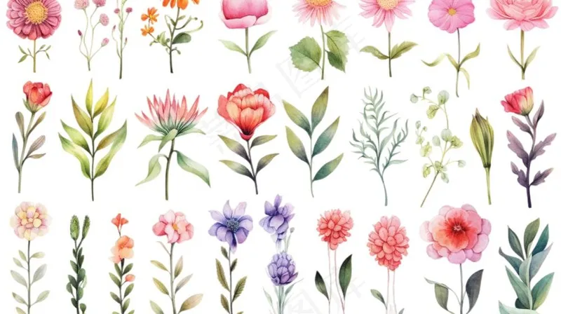 花朵鲜花花花苏水彩插画免抠(1456x816)