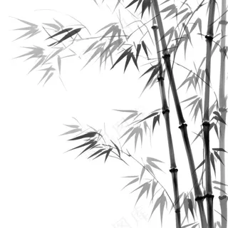 竹林竹叶水墨画古风黑白插画免抠