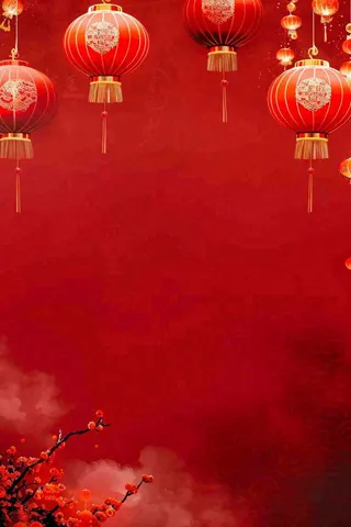 红色灯笼新年春节喜庆梅花祥云节日红色背景小年除夕元宵插画背景