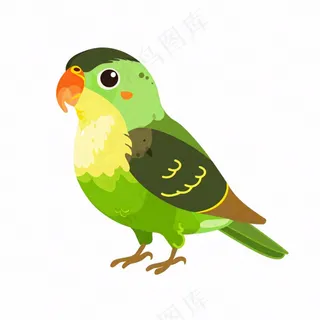 绿色鹦鹉鸟动物卡通插画免抠