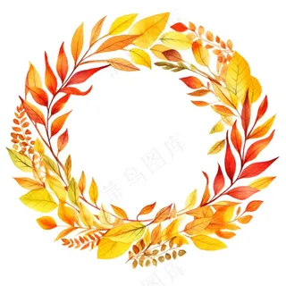 枫叶落叶树叶简约秋天圆形边框水彩画插画免抠
