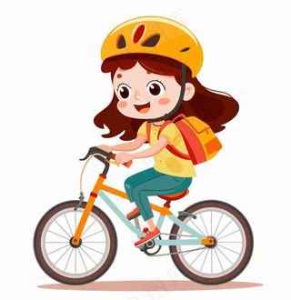 骑自行车的女孩青少年运动卡通人物插画免抠