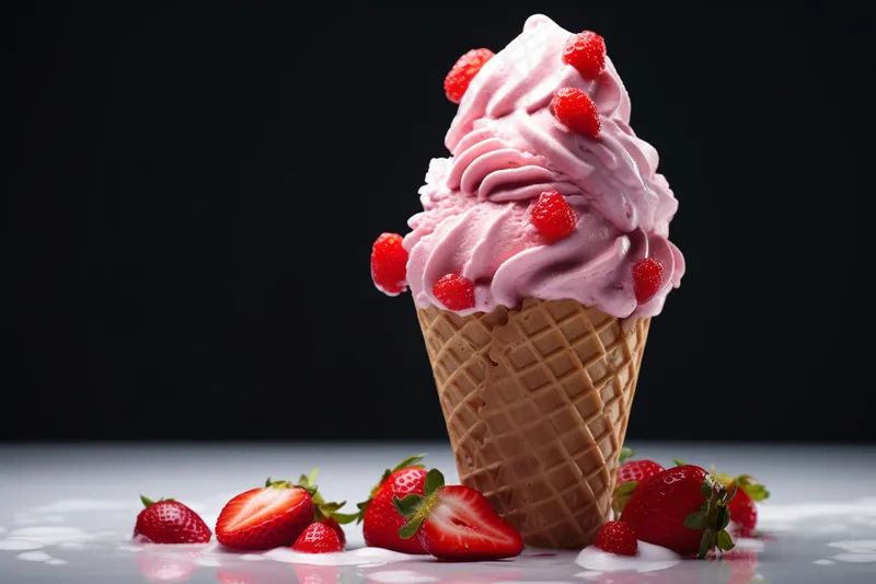 草莓冰淇淋蛋筒夏天清凉摄影图(4032x2688)