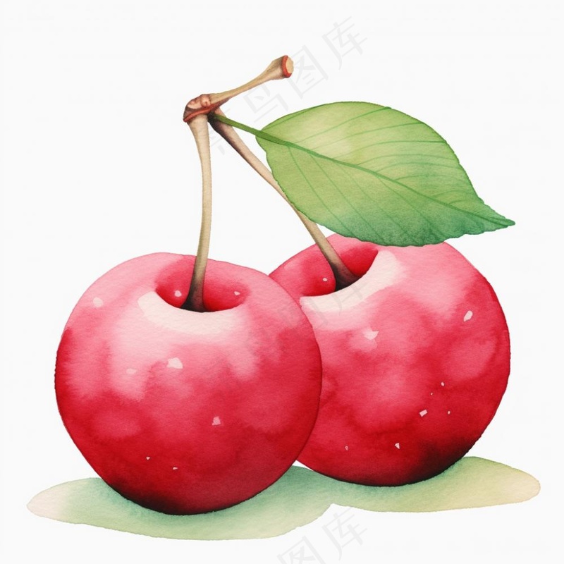 樱桃水果手绘插画插图元素免抠(1024x1024)