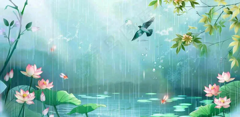 春天梅雨时节春暖花开燕子雨水谷雨惊蛰插画背景(1568x768)