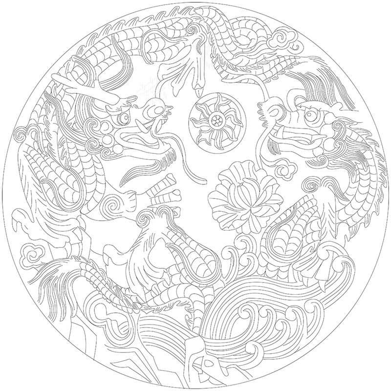 二龙戏珠圆形矢量图