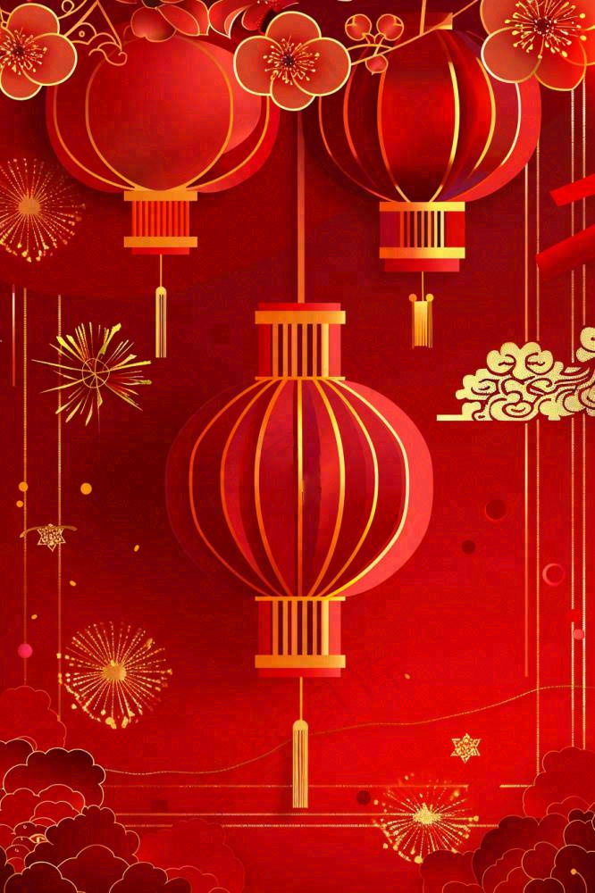 红色节日新年新春灯笼剪贴画插画背景