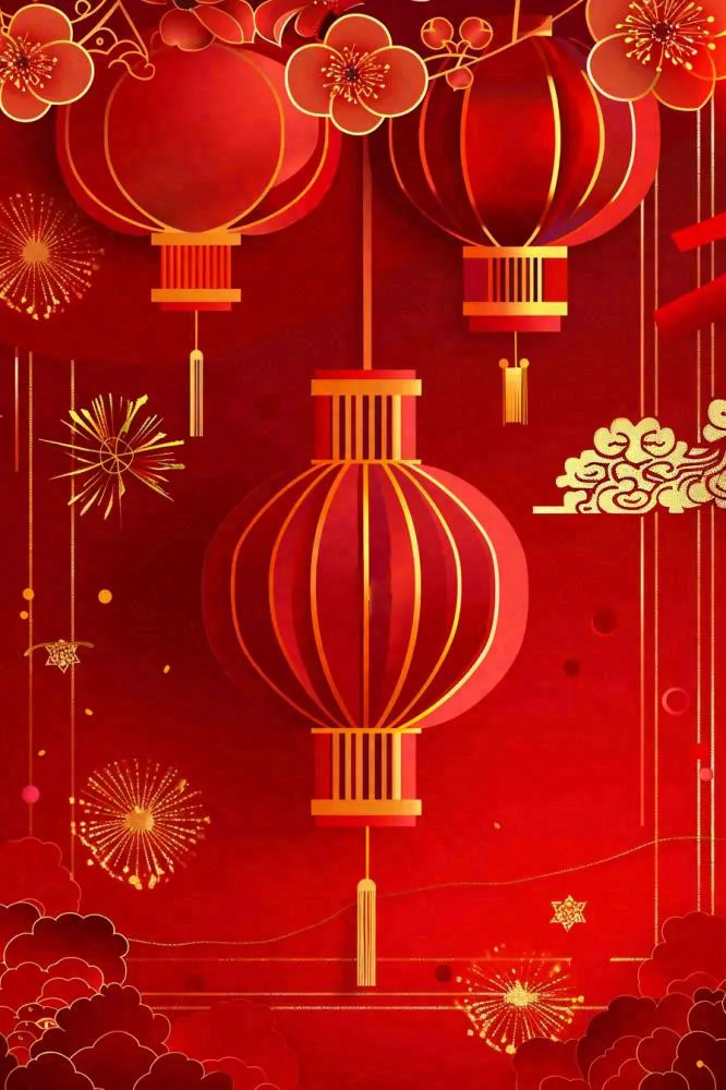红色节日新年新春灯笼剪贴画插画背景(896x1344)