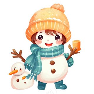 圣诞雪人蓝色橘色帽子围巾卡通插画免抠