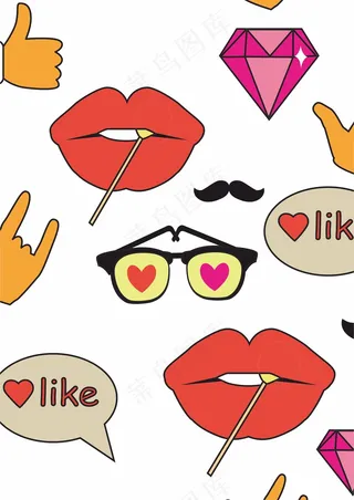 嘴唇手势 泡泡字体爱心