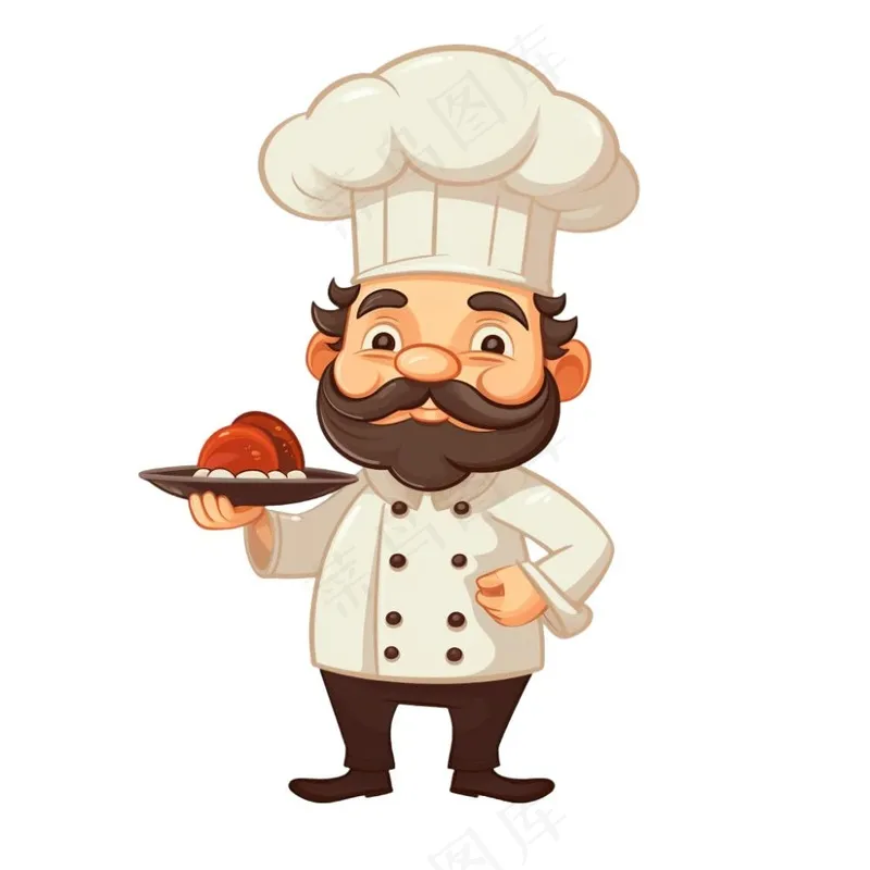 厨师端菜厨师帽卡通插画免抠(1024x1024)