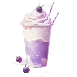 香芋奶油奶茶车厘子夏日清凉饮品卡通手绘插画免抠