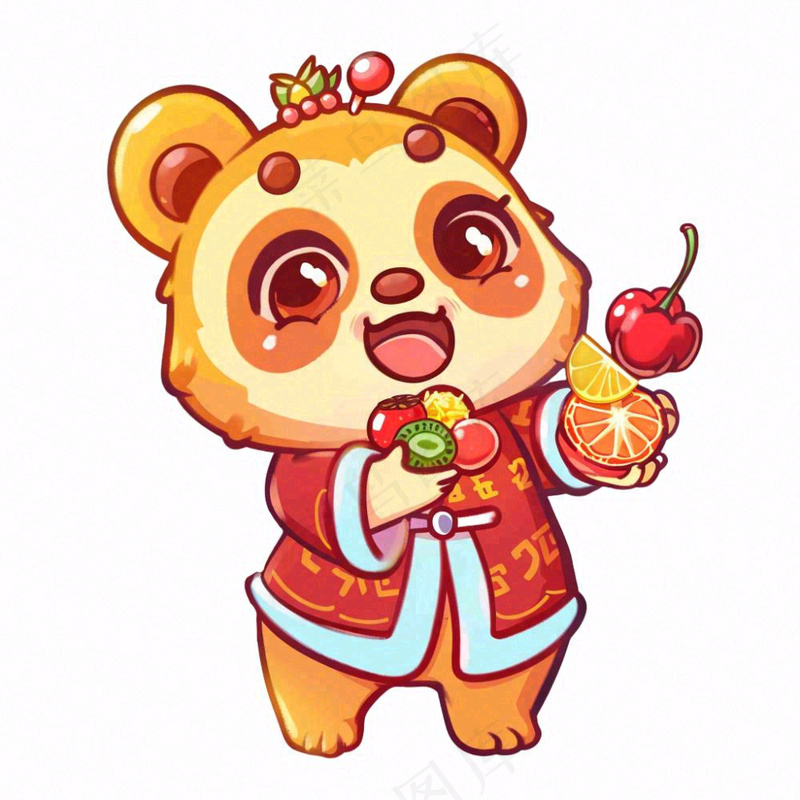 新年吉祥物卡通动物喜庆插画免抠(1024x1024)