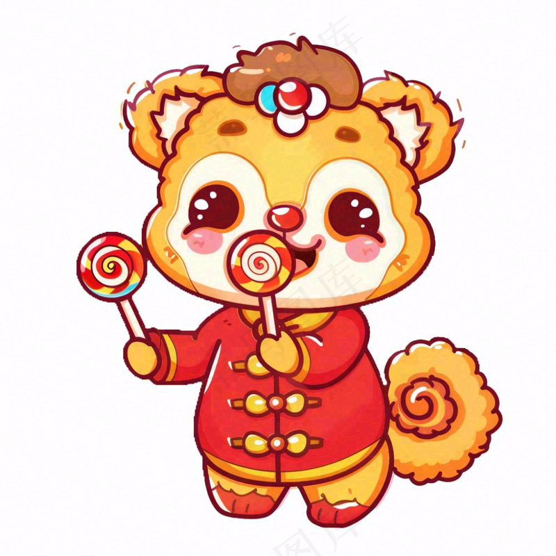 新年吉祥物卡通动物喜庆插画免抠(1024x1024)