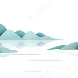 简约古风墨绿山水画免扣元素