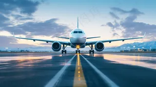 飞机场准备起飞的飞机摄影图