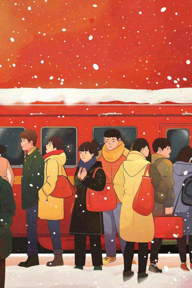 新年春节春运高铁火车回家过年卡通插画背景(896x1344)