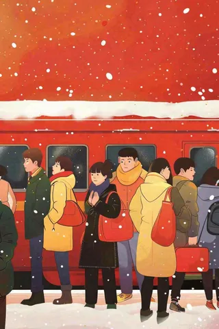 新年春节春运高铁火车回家过年卡通插画背景