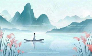 白露中国山水画古风芦苇水墨画寒露背景