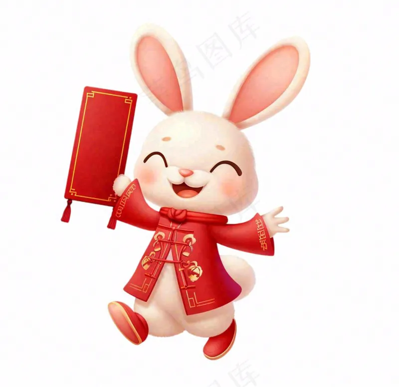 白兔兔年吉祥新年十二生肖红色喜庆卡通插画免抠(1056x1024)