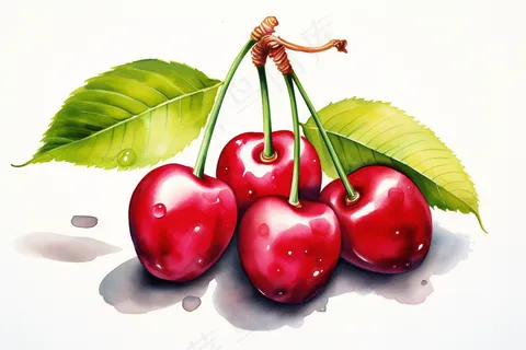 樱桃车厘子水果水彩插画插图背景 樱桃车厘子水果水彩插画插图背景