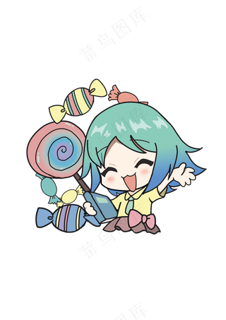 手绘糖果女孩二次元插画免抠